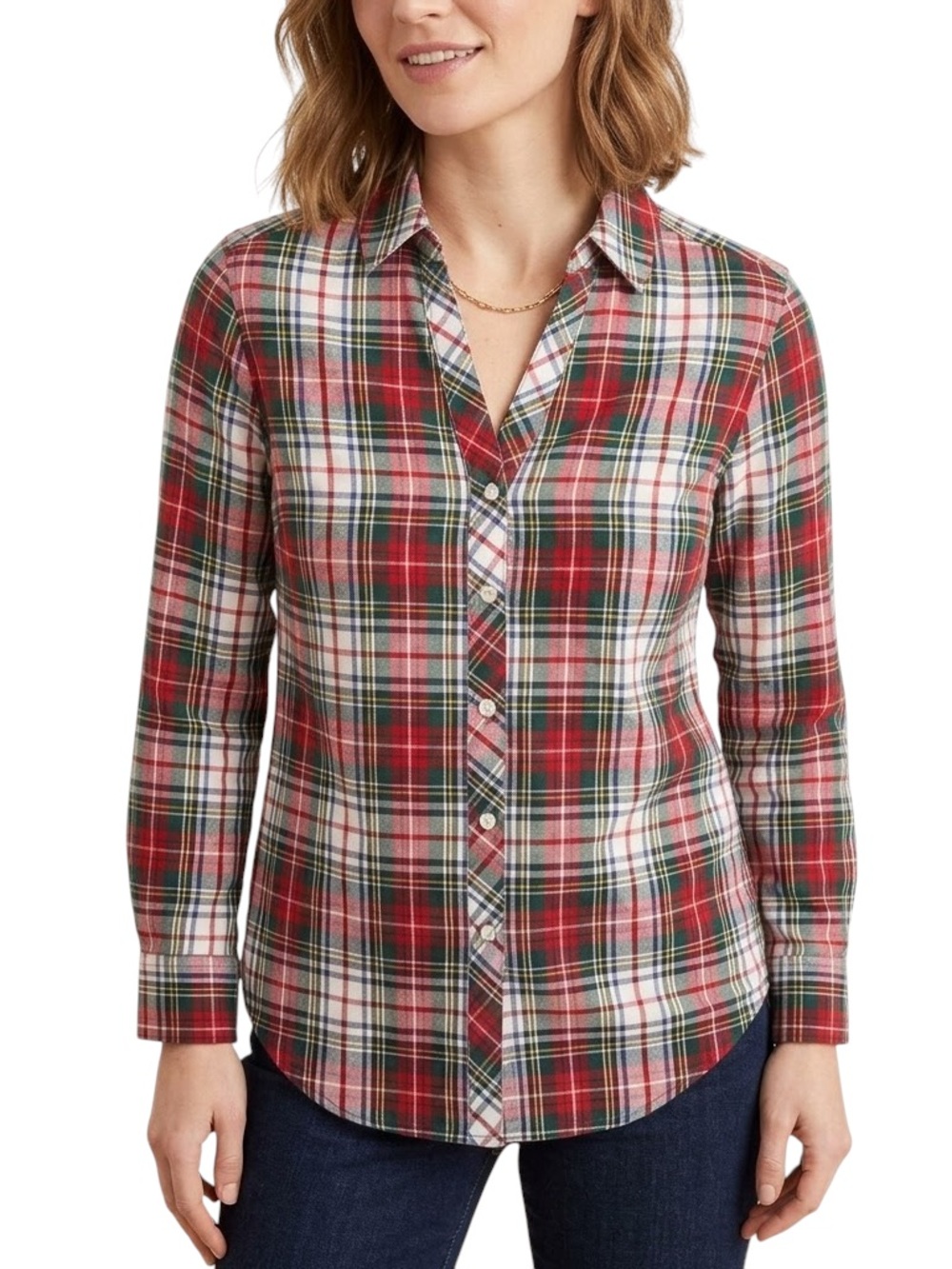 Foxcroft Shaped Fit Red Plaid Long Sleeve Button Up Shirt size 4